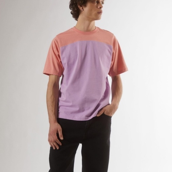 Bdg Colorblock Football Jersey Tee Basic T Shirt Short Sleeve Coral - Picture 2 of 16